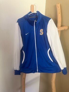 Nike Women's Royal Blue and White Mariners Jacket